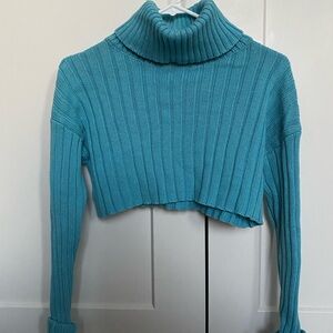 Forever 21 Blue Ribbed Cropped Turtleneck Sweater